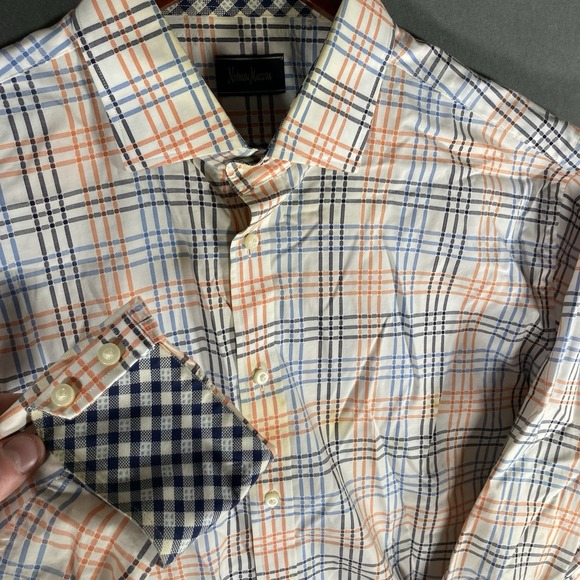 Neiman Marcus Button up Dress Shirt Plaid Flip-Cuff Sz XL - Picture 1 of 9